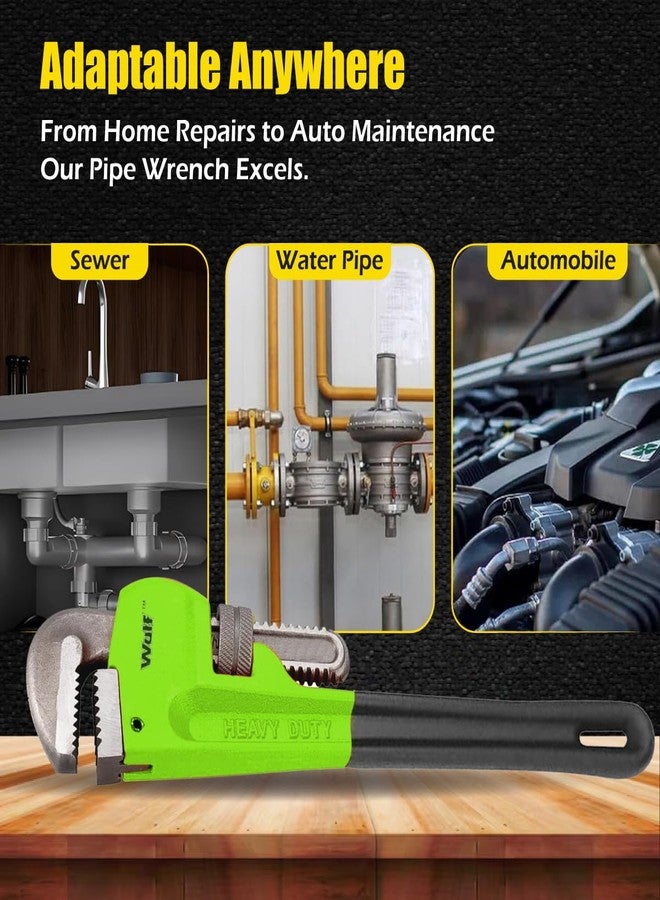 Wulf 10 Inch Heavy Duty Pipe Wrench | Chrome Vanadium Steel Adjustable Spanner for Plumbing, Construction & Industrial Use | Strong Grip Hand Tool for Professional & Home Maintenance - Image 2